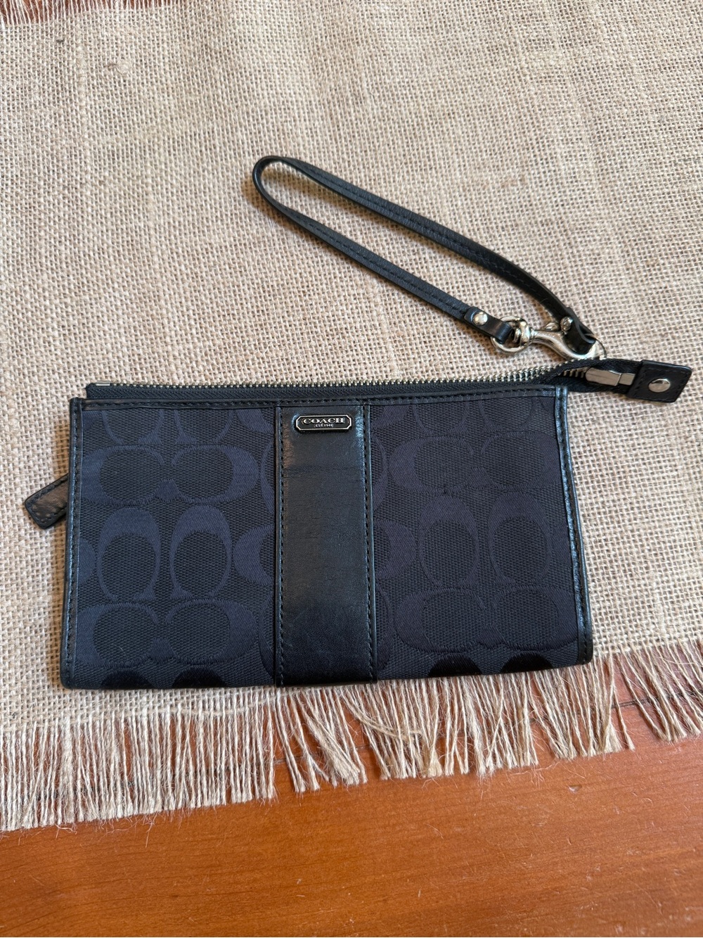 Coach Black Signature Logo Wristlet with Strap